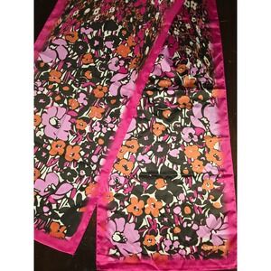 Anne Klein Pink Floral Silk Oblong Scarf Black Orange Botanical Print Accessory